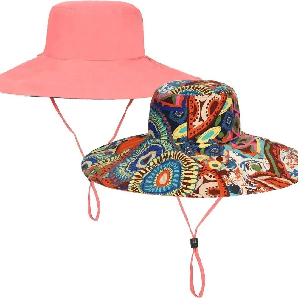 Women Floral Summer Sun Hat Ultra Wide Brim UV Protection Reversible Foldable